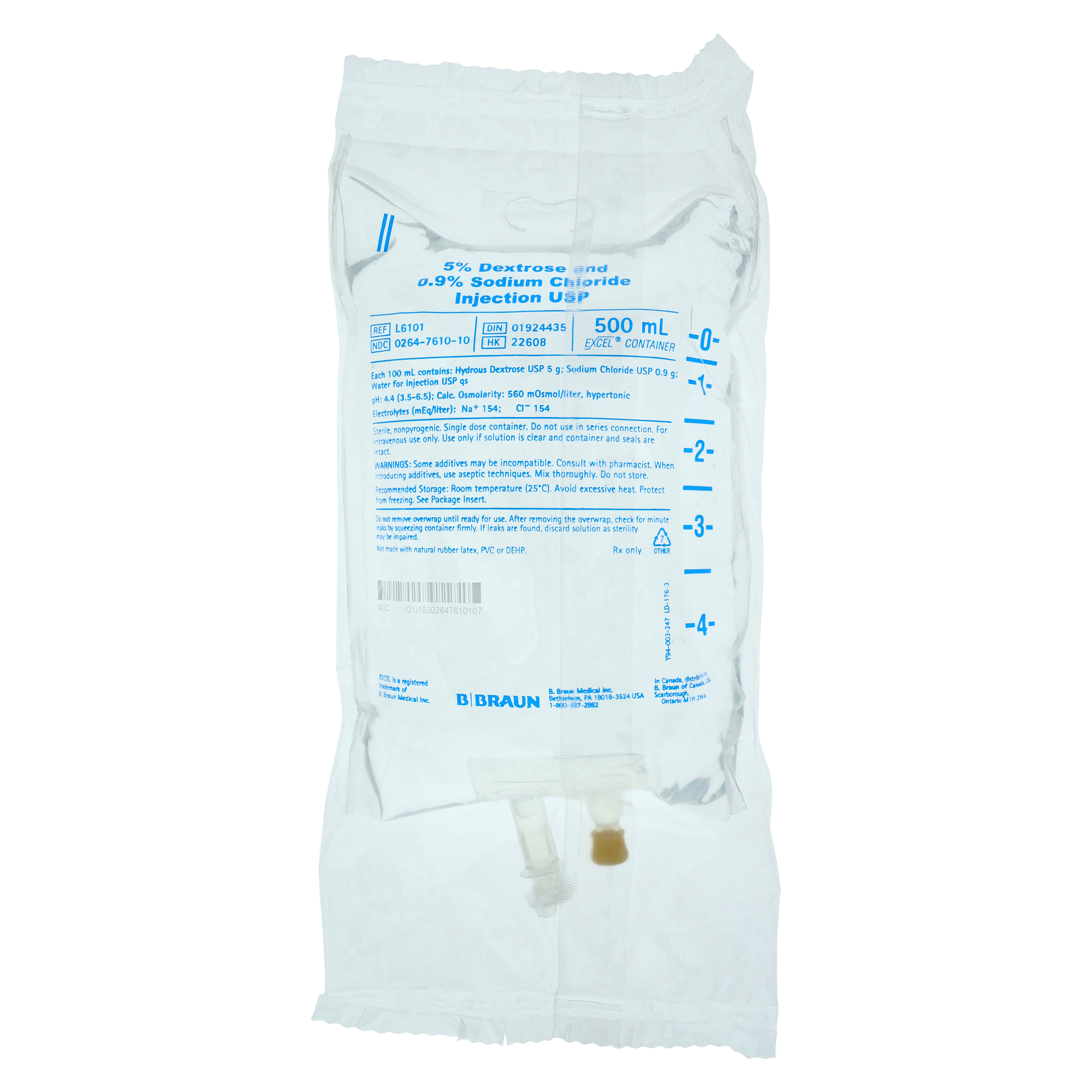 IV Injection Solution Dextrose 5%/Sodium Chloride 0.9% 500 Plstc Inj Cntnr Each